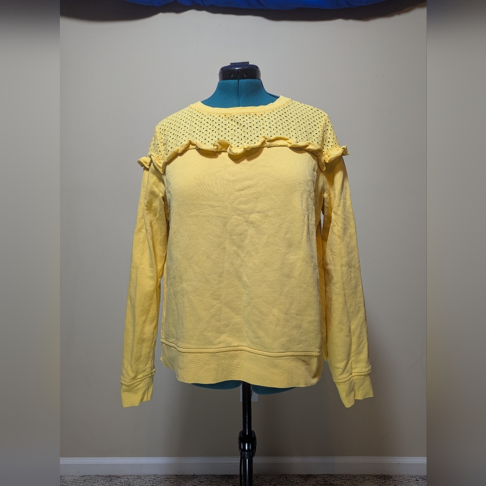Crown & Ivy- Yellow Eyelet Ruffle Sweatshirt